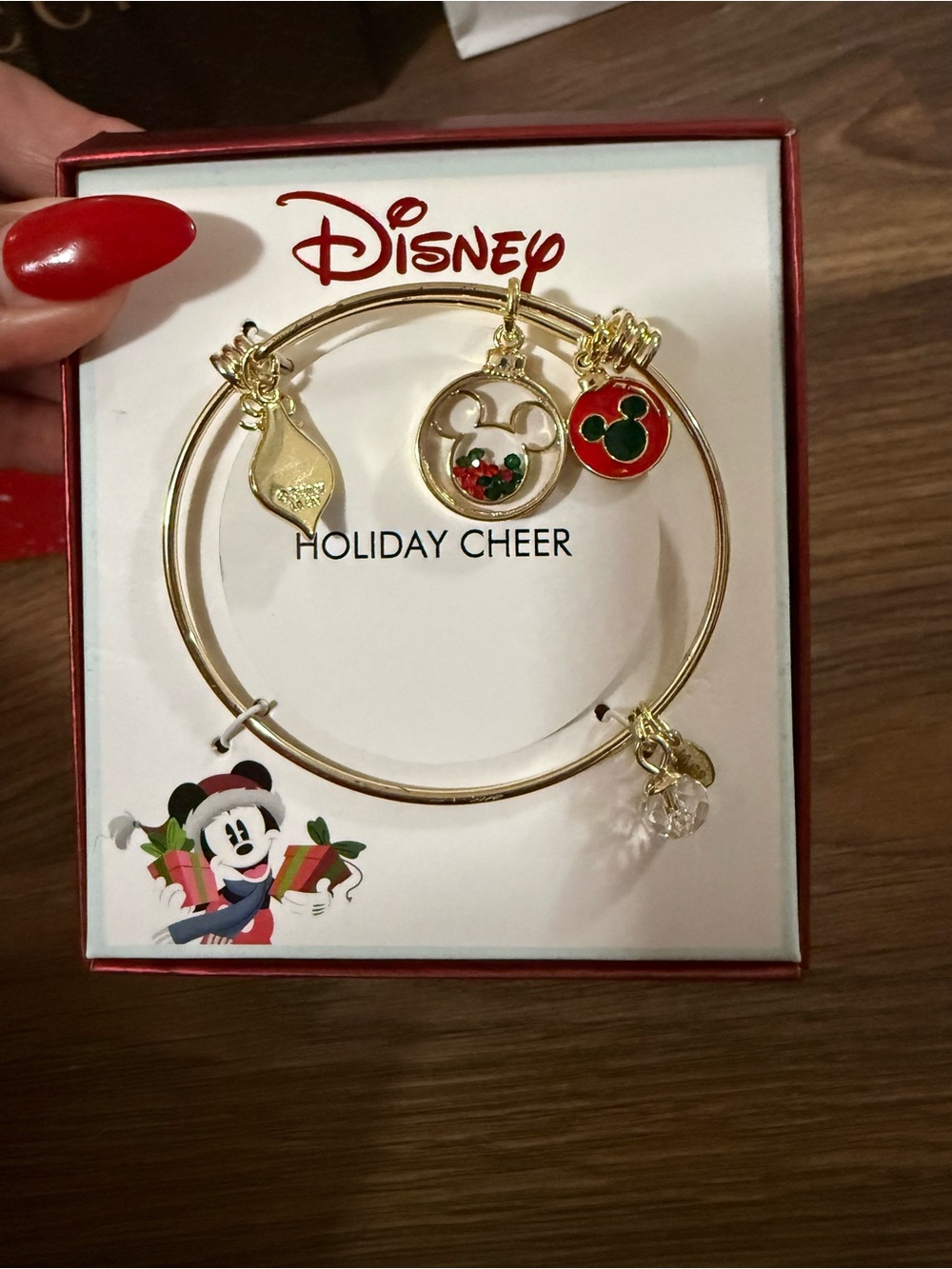 Disney Gold-Tone Holiday Charm Bangle - Red & Green Accents